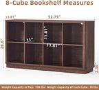 Joaxswe 8 Cube Bookcase, 52" Long Horizontal Book Shelf w/Curved Edge, Floor Standing 2-Tier Cubby TV Stand Bookshelf with Wo