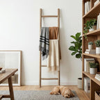 Wooden Blanket Ladder - 76in Natural Wood Color- Leaning Wall Decor for Bedroom, Bathroom, Living Room - Rustic Quilt Holder 