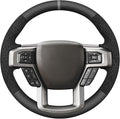 MEWANT Hand Stitch Real Leather Hive Embossed Athsuede Steering Wheel Cover for Ford F150 F250 F350 Expedition 2018-2021