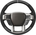 MEWANT Hand Stitch Real Leather Hive Embossed Athsuede Steering Wheel Cover for Ford F150 F250 F350 Expedition 2018-2021
