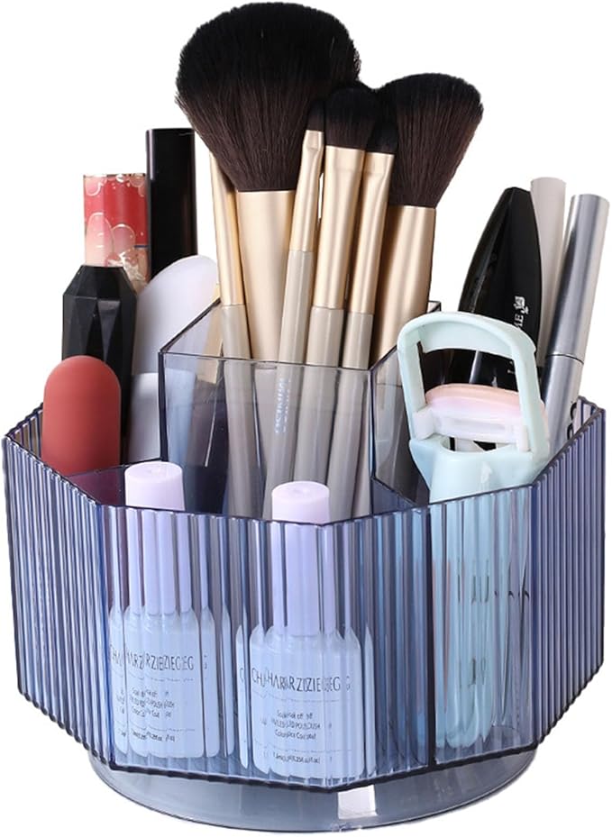 LINFIDITE 360°Rotating Makeup Organizer Holder Cosmetic Display Case Clear Makeup Brush Lip Gloss Organizer Case with 5 Slots