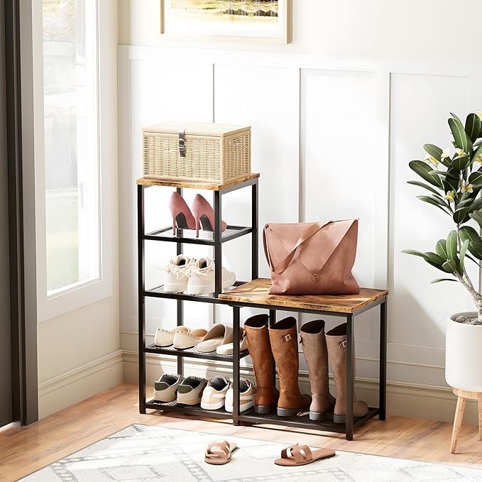 Shoe Rack Bench for Entryway,Free Standing Shoe Storage Organizer for Front Door Entrance,4-Tier Boot Rack Holder Shelf for C