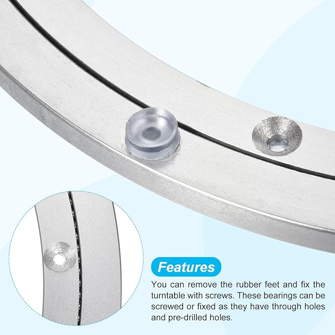 uxcell Aluminium Lazy Susan Turntable Bearing, 12 inch Round Rotating Bearing Turntable Base for Kitchen Dining Table（Base On