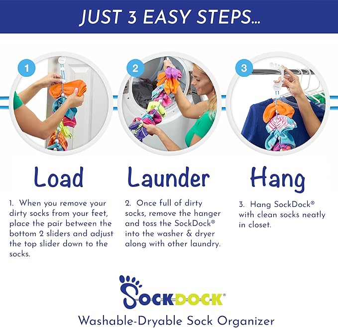Sock Laundry Solution for Washing Drying & Storing Socks in Pairs, Clip & Hold Socks in Washer Dryer & Closet 2-Pack