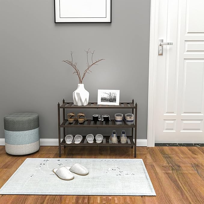 Dranixly Shoe Rack, 3-Tier Bamboo Stackable Shelf Storage Organizer, Stand for Closet, Entryway, Hallway, Bathroom and Living