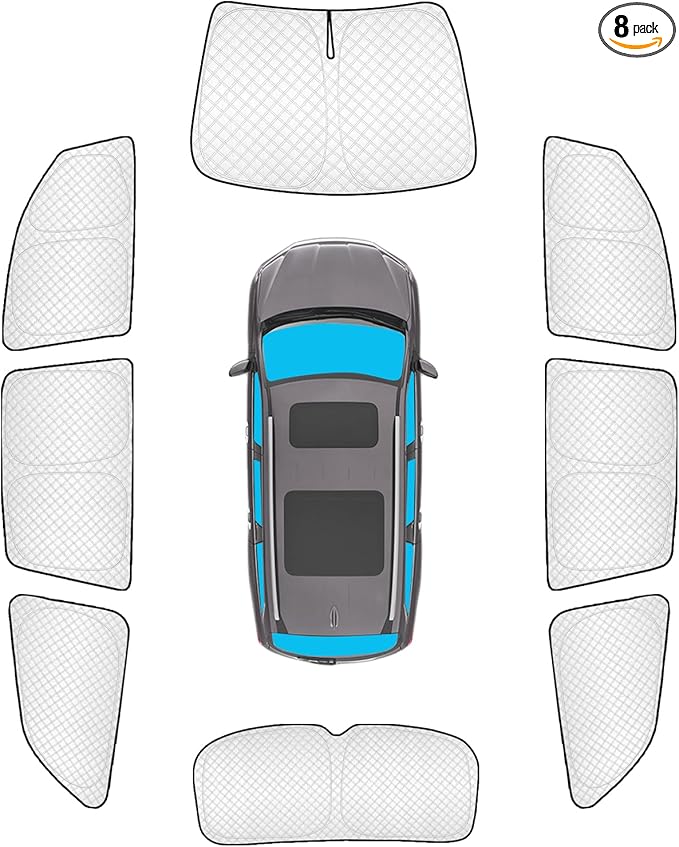 KMF 8pcs Thicken Sun Shades for Honda Pilot 2016-2022 Accessories, Custom Fit Full Car Window Covers Sunshade for Windshield Side Rear, UV Block and Blackout Privacy for Camping Outdoor