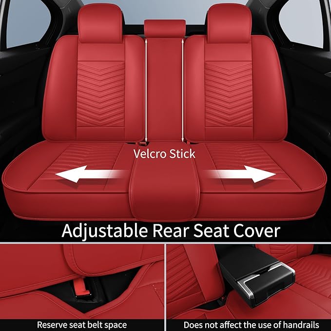 Nappa Leather Car Seat Covers Full Set, Red Car seat Protector 5 Seats, Waterproof Car Seat Cushion, Universal Automotive Sea