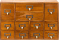 12-Drawer Apothecary Cabinet - Index Card Organizer - Vintage Chest of Drawers - Mahogany Wooden Organizer - Office Desktop D