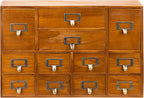 12-Drawer Apothecary Cabinet - Index Card Organizer - Vintage Chest of Drawers - Mahogany Wooden Organizer - Office Desktop D