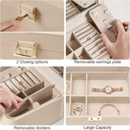 Upgraded Jewelry Box, 2 Layers PU Leather Jewelry Organizer for Women with Lock and Mirror, Hidden Necklace Hook and Removabl