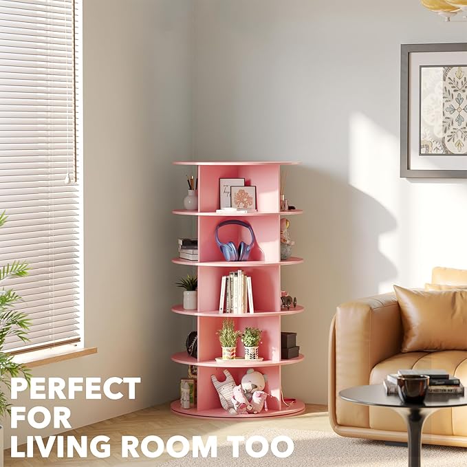 SpaceAid 5 Tier Rotating Shoe Rack Tower, Spinning Shoe Display Lazy Susan, Revolving 360 Shoe Rack Storage Round Carousel, V