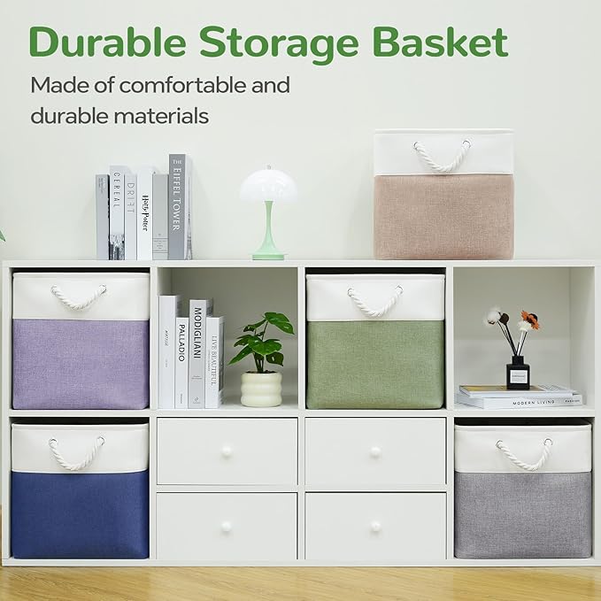 13 x 13 Inch Cube Storage Bins, 6 Pack Fabric Storage Basket with Handles, Foldable Boxes Organizer for Shelf Baskets for Hom