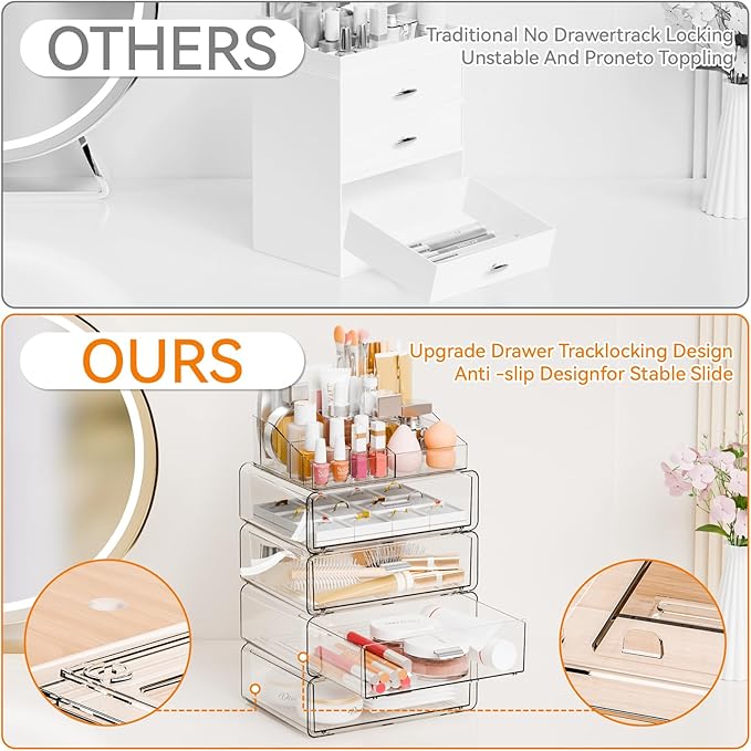 Yieach Clear Acrylic Makeup Organizers Countertop for Dresser,Desk,Bathroom Vanity,4 Tier Stackable Make up Holders and Makeu