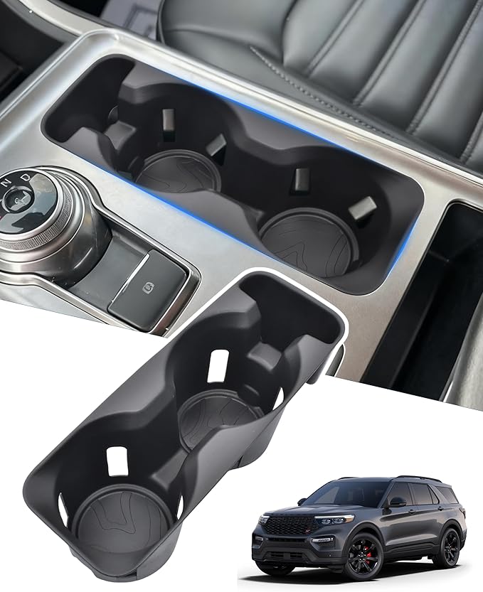 Cup Holder Inserts for Ford Explorer 2020-2024 Accessories, Non-Slip TPE Center Console Cup Holder Protector Organizer for Explorer Interior Accessories