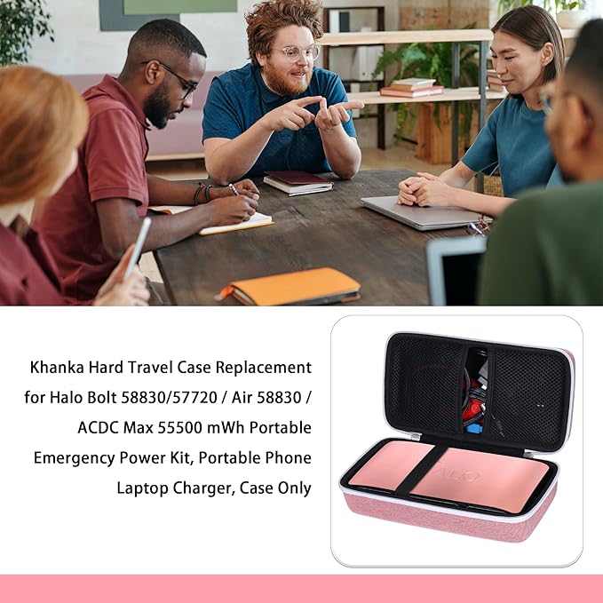 khanka Hard Travel Case Replacement for Halo Bolt 58830/57720 / Air 58830 / ACDC Max 55500 mWh Portable Emergency Power Kit, Portable Phone Laptop Charger, Case Only (Pink)