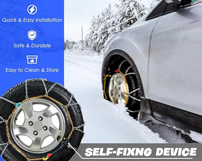 Snow-Chains Auto Fixing 1 Min Quick Fit Easy Installation Tire-Chains, Portable Reusable Universal Emergency Tire Traction Ch