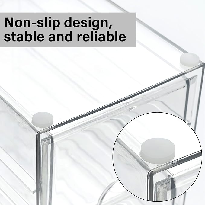 Prsildan Acrylic Drawer Makeup Organizer with 9 Drawers, Set of 3 Office Desk Organizers Accessories, Clear Stackable Storage
