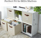 DECOMOMO Storage Baskets, 13x15x13 Storage Cube Bins with Labels for Organizing Shelves Kallax (Kallax / 4pcs, Beige)