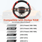 West Llama Customized Auto Car Steering Wheel Cover for Dodge RAM 1500 2500 3500, 15.5-16 inch (Black+Red-Large Size)