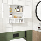 ChooChoo Bathroom Cabinet Wall Mounted 2-Door with 3 Open Shelves, Wooden Medicine Cabinets with Adjustable Shelf, Space Save