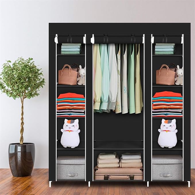 69" Portable Closet Storage Organizer Wardrobe Clothes Rack,Covered Garment Rack,Steel Tube Clothes Storage Organizer,Freesta