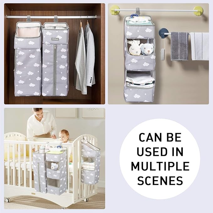 Orzbow 3-in-1 Hanging Diaper Caddy Organizer for Changing Table, Nursery Organization and Diaper Stacker for Crib Wall, Remov