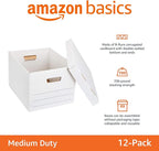 Amazon Basics Medium Duty Storage/Filing Boxes with Lid and Handles, Legal/Letter Size, 12-Pack, White, 16.2" L x 12.5" W x 1