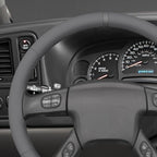 MEWANT Hand Stitched Steering Wheel Cover for Chevy Silverado 1500 2003-2006 DIY Gray Faux Leather Steering Wheel Wrap