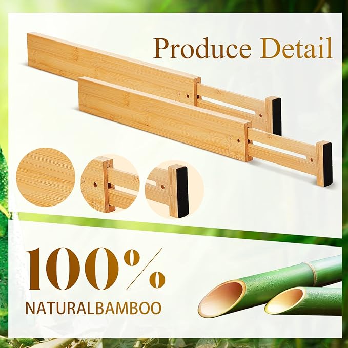 Sawysine 12 Pcs Bamboo Drawer Dividers Adjustable Drawer Organizers Spring Separators Organization Expandable Organizers for 