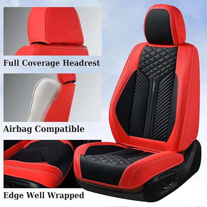 Coverado Front Seat Covers, 2 Pack Waterproof Seat Covers for Cars, Luxury Leather Seat Cushions, Front and Rear Seat Protect