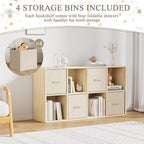 EXPERLAM 8 Cube Storage Organizer - Solid Wood Bookshelf with 4 Storage Bins, Cube Shelf with 2 Removable Back Panels, Vertic