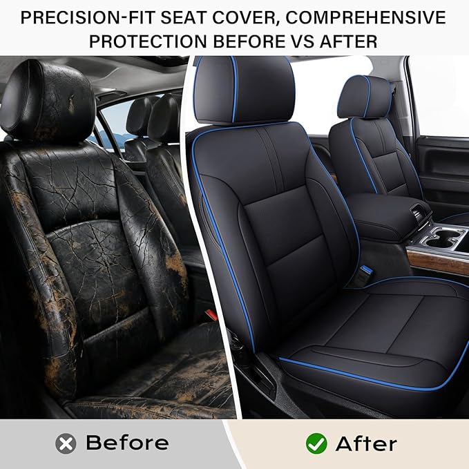 Coverado Chevy Silverado Seat Covers, Faux Leather Seat Covers Fit for Chevy Silverado GMC Sierra 2007-2026 1500, 2015-2026 2