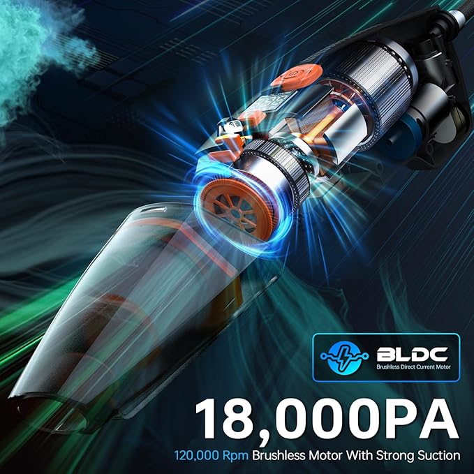 THINKWORK 20V Car Vacuum & Air Inflator, Dual Function High Power Handheld Cordless Vacuum with 18000pa Suction Power for Car