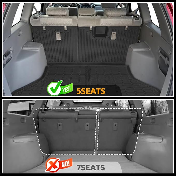 Floor Mats for Toyota Highlander 2001-2005 2006 2007, NOT for with 3rd Row or Hybrid, ONLY 5 Seats, Floor Mats for Highlander Base Limited Sport, TPE Floor Liners & Seatback Mat & Cargo Liner