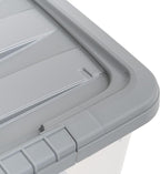Amazon Basics Plastic Storage Containers with Secure Latching Lids, Stackable Organization Bins, Clear/Grey, 32 Quart, Set of