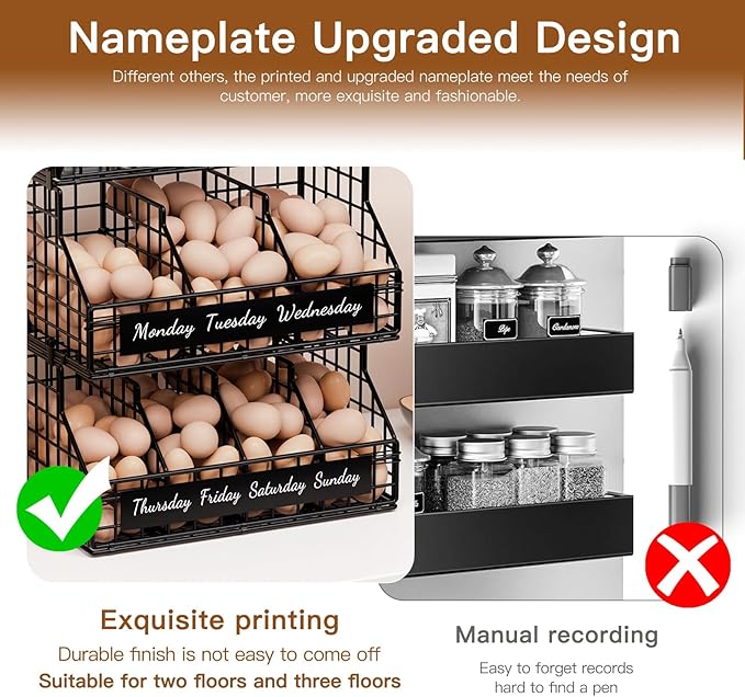Egg Holder Countertop with Dividers & Labels, 3 Tier Stackable Chicken Egg Holder Egg Baskets for Gathering Fresh Eggs, Egg O