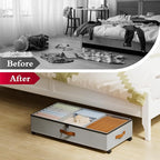 Yecaye Under Bed Storage with Wheels, 2 Pack Under Bed Storage Containers with Adjustable Dividers & Clear Window, Rolling Un
