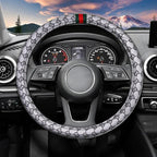 5PCS Steering Wheel Cover, with 2 Headrests, 2 Seat Belt Covers - Universal Fit for 14.5-15" Steering Wheel, Enhances Driving Experience - Perfect for Women (Gray)