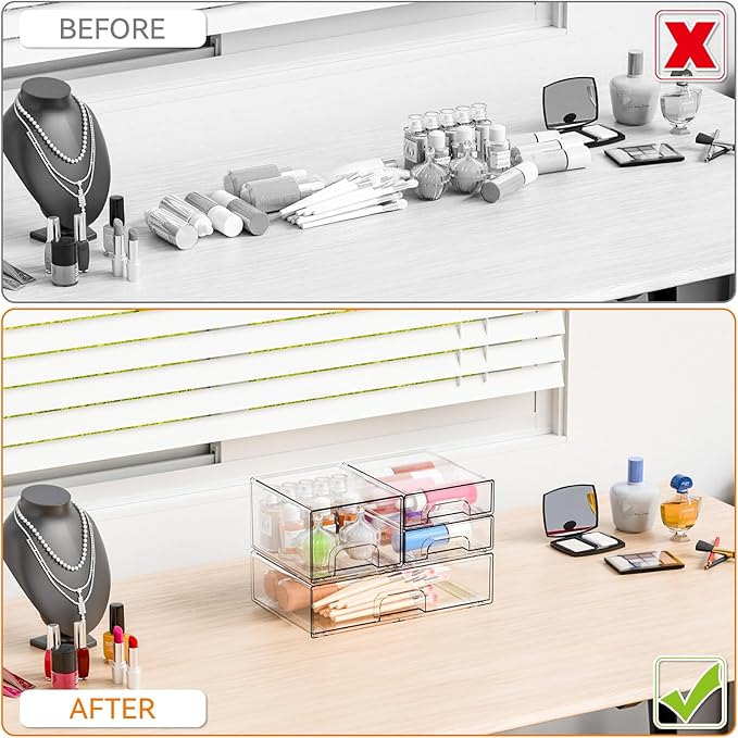 Yieach 4 Pack Clear Stackable Storage Drawers,Pull-Out Medicine Cabinet Organizer and Containers,Large Acrylic Organizers Dra
