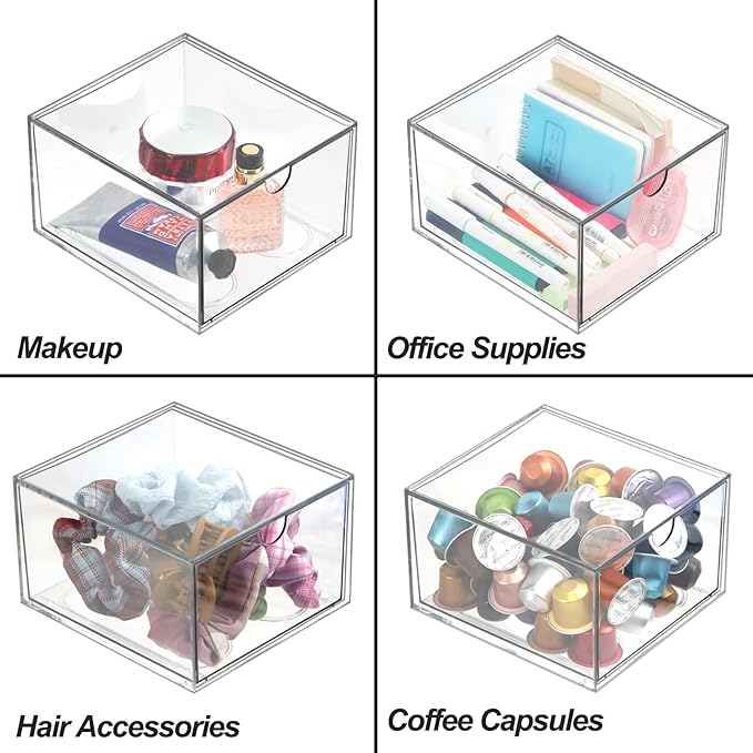Clear Drawer, Arclic Box, Makeup Organizer Container, 6,5" Storage Drawer for Bathroom Dresser Vainty, Tissue Dryer Sheet Hol