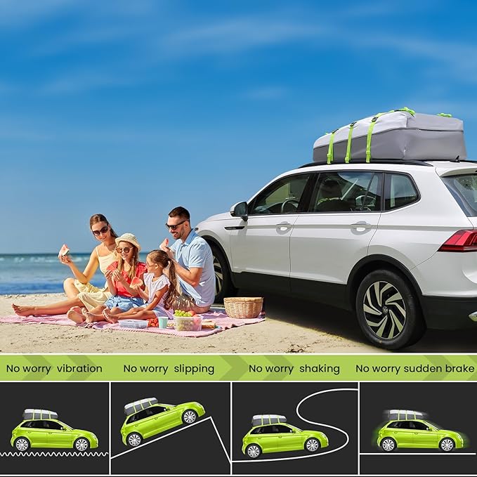 Sailnovo Car Roof Bag Rooftop Cargo Carrier 21 Cubic,Waterproof Cargo Roof Bag for Most Vehicles with/Without Roof Rack with Strap, Anti-Slip Mat,6 Door Hooks(Classic Gray-Green)