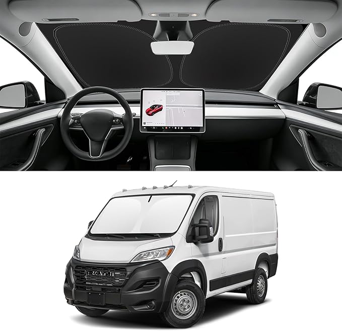 Custom Fit Windshield Sun Shade for RAM ProMaster 2014-2026, Blocks UV & Heat, Front Window Sunshade Accessorie, Easy Fold & Store Keep Your Car Cooler