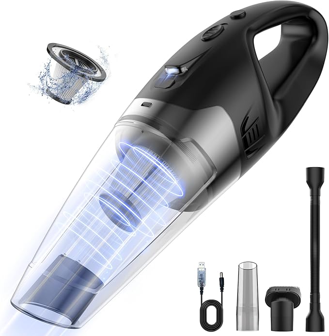 Handheld Vacuum Cordless Rechargeable 3-in-1, Car Vacuum Portable Cordless with USB Charge, Handheld Vacuum with LED Light, H