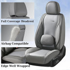 Coverado Seat Covers, Car Seat Covers Front Seats, Waterproof Nappa Leather Auto Seat Cover with Lumbar Head Pillow, Gray Sea