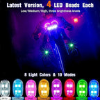 8PCS Wireless LED Lights with Remote Control, Upgraded 4LEDs 8 Colors, Interior Underglow Anti Collision Warning Strobe Light for Car Motorcycle Bike Drone Aircraft