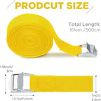 Riakrum 15 Pack 16 Feet Lashing Straps Adjustable Kayaks Tie Down Cam Buckle Straps with Buckles up to 250lbs for Cargo, Luggage, Motorcycles, Truck, Car Roof Rack, Sup Surfboard(Yellow)