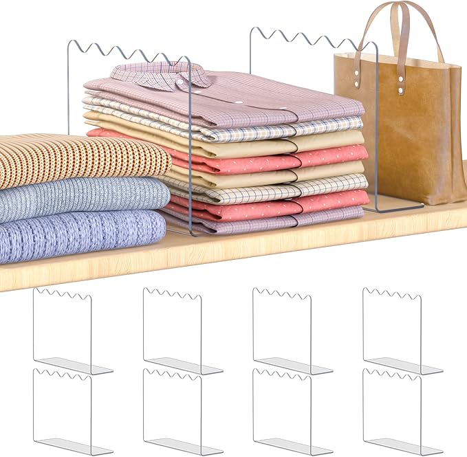 OKPOW Shelf Dividers for Closet Organization: 10" Tall X 12" Deep, Acrylic Clear Separators for Clothes, Vertical Shelf Divid