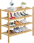 4 Tier Bamboo Shoe Rack Storage Organizer for Closet, Multifunctional Stackable Free Standing Shoe Shelf Organizer for Small 