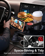 3 in1 Car Cup Holder Expander with 360° Rotation Phone Mount, Multifunctional Car Food Tray for Eating, Drinking, and Phone M