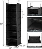 MAX Houser 6 Tier Shelf Hanging Closet Organizer, Closet Hanging Shelf with 2 Sturdy Hooks for Storage, Foldable (Black)